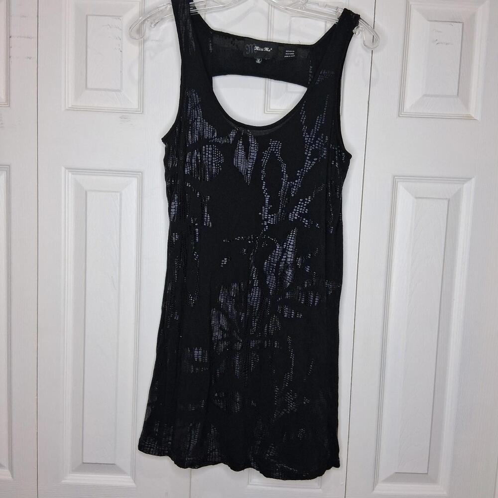 Miss Me M Black Burnout Floral Cutout Back Mini Dress Tunic Indie Sleaze Y2K